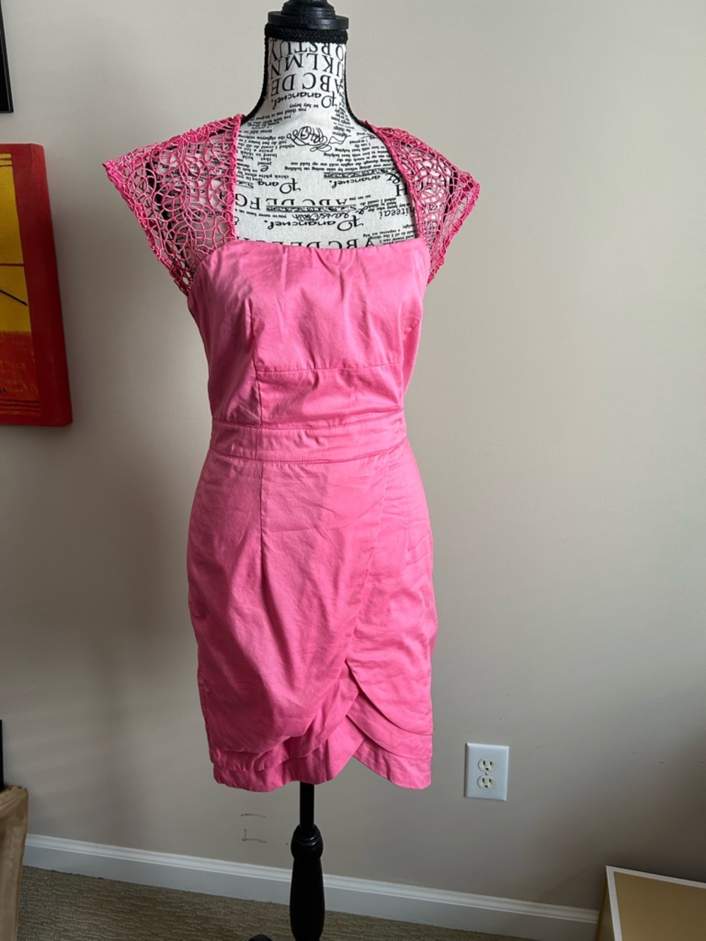 Source Unknown Pink Midi Dress with Crochet Cap Sleeves
